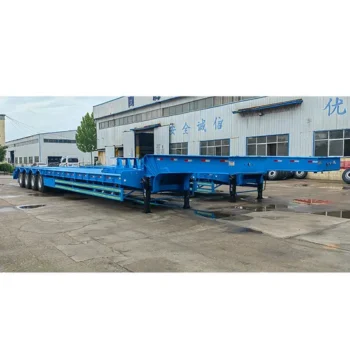 Heavy Duty Lowboy Trailer Lowbed Hydraulic Lowbed Trailer 8 to 100 Ton Load Capacity Semi Trailer with 5mm Thickness Diamond Steel Plate 28 Ton Support Leg
